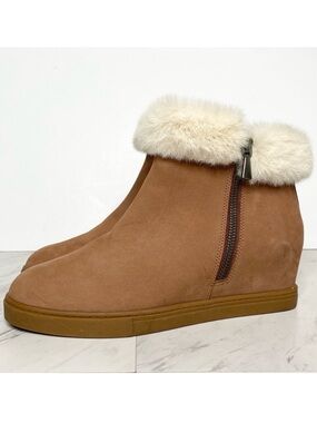 Paolo Flossie Brown Faux Fur Cuff Hidden Wedge Bootie 9 1/2 M